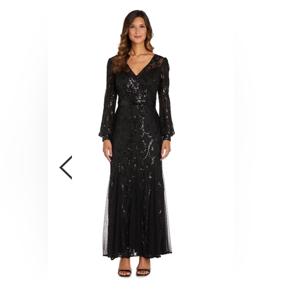 R & M Richards Long Sequined Dress Size 12 Black - Picture 1 of 3